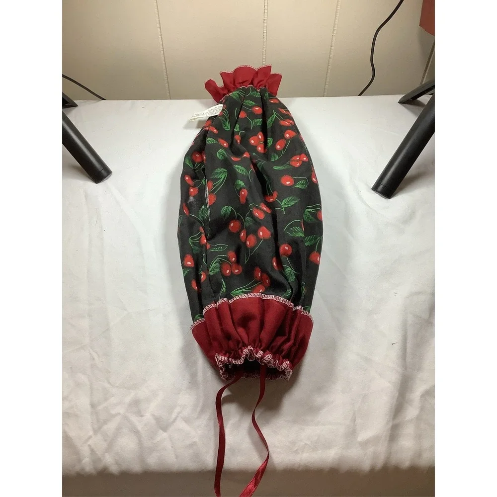 Handmade‎ Fabric Grocery Bag Holder Dispenser Black Red Cherries